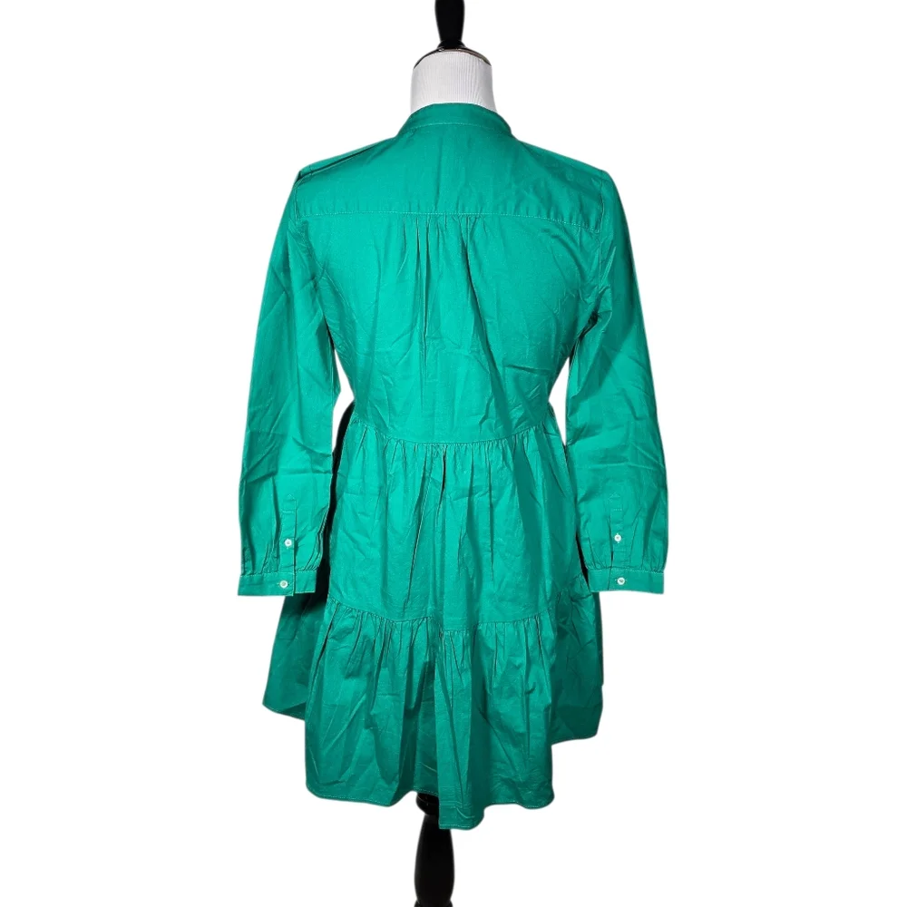 J. Crew J.Crew XS Green Long Sleeve Stretch Cotton Tiered Dress